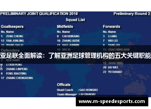 亚足联全面解读：了解亚洲足球管理机构的五大关键职能