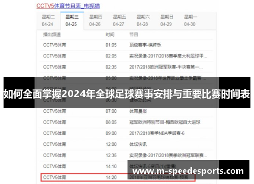 如何全面掌握2024年全球足球赛事安排与重要比赛时间表 如何全面掌握2024年全球足球赛事安排与重要比赛时间表
